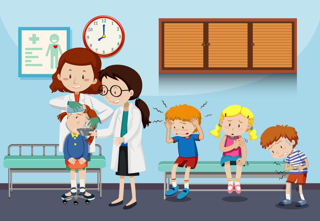 Doctors helping injured children